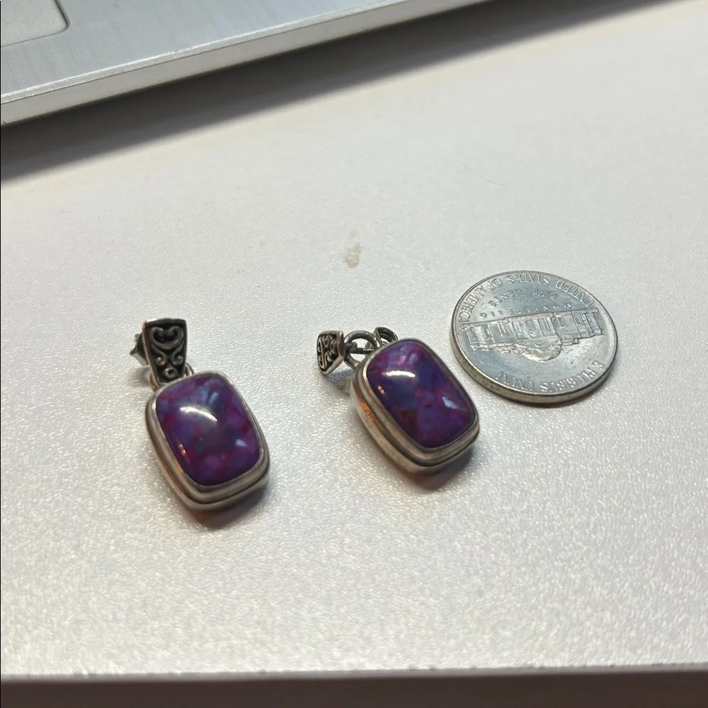 PURPLE Turquoise Purple Stone Silver Pendants - Picture 2 of 2